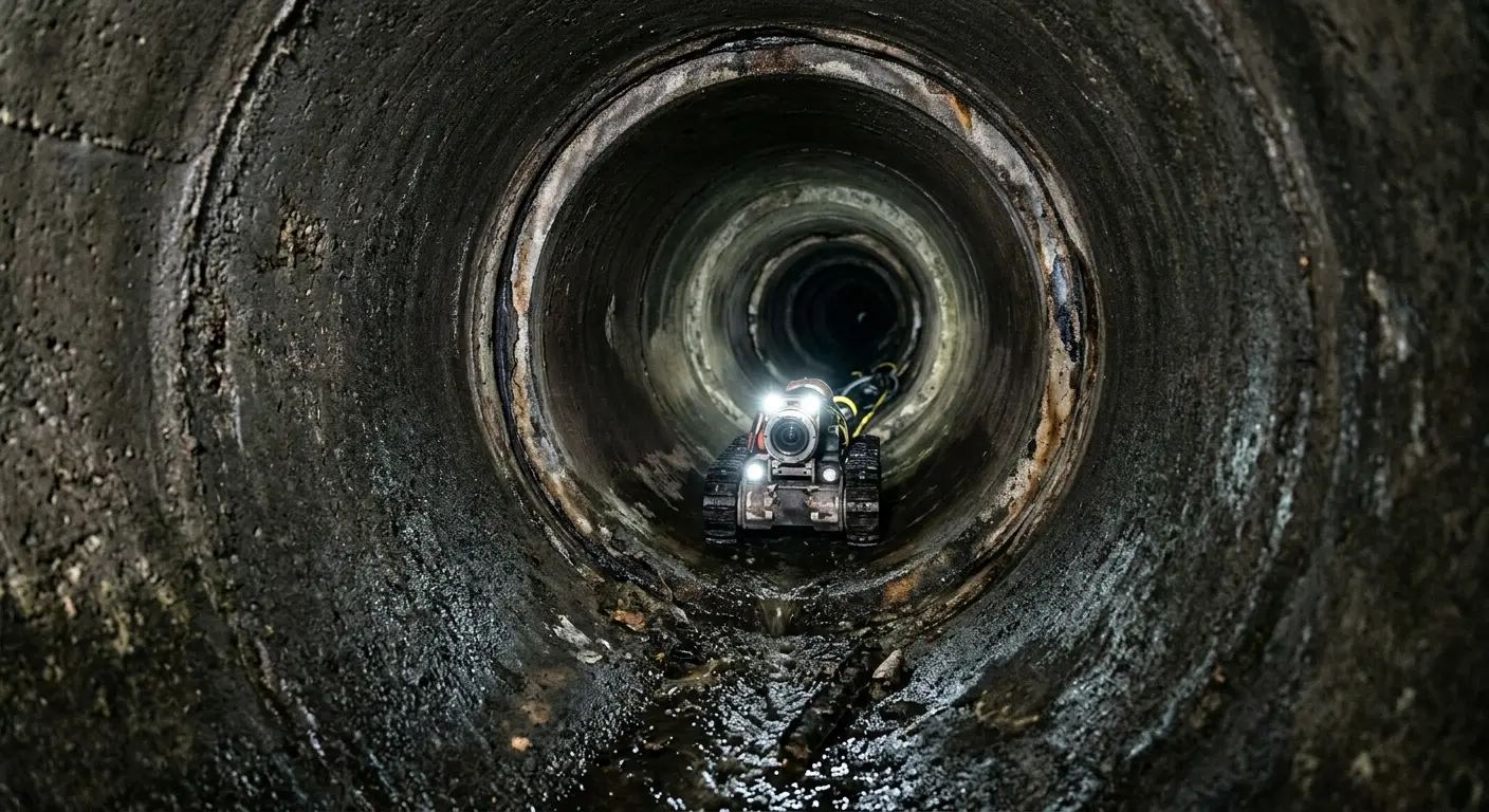 Robotic sewer camera inspecting pipe interior for Sewer Line Cleaning in Forestdale